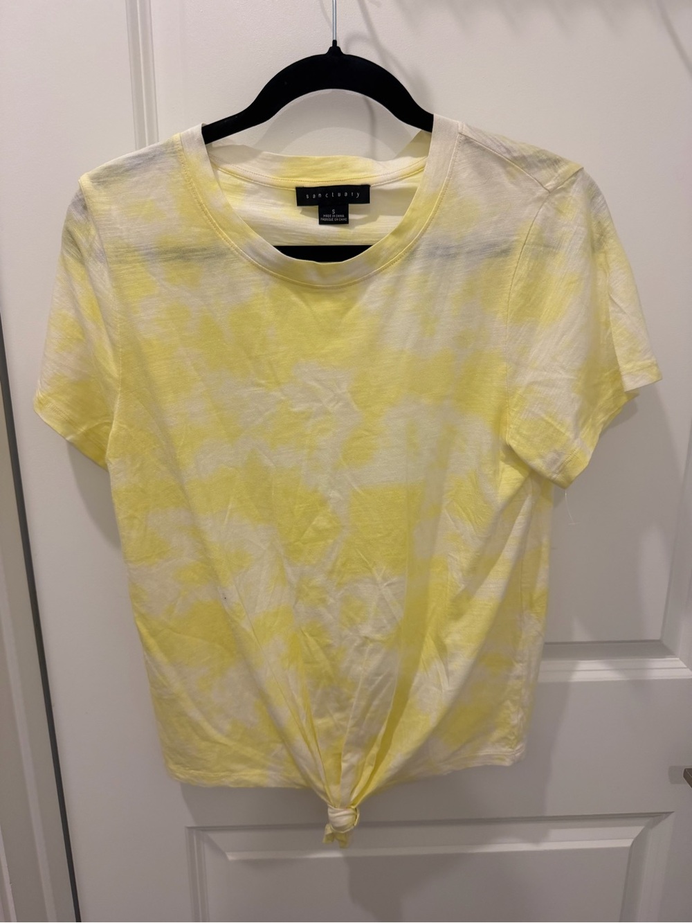 Sanctuary Yellow and White Tie-Front Short Sleeve Tee - Crew Neck